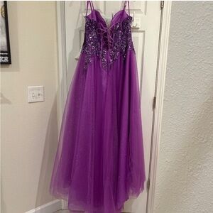 Purple Beaded Lace-Up Tulle Gown